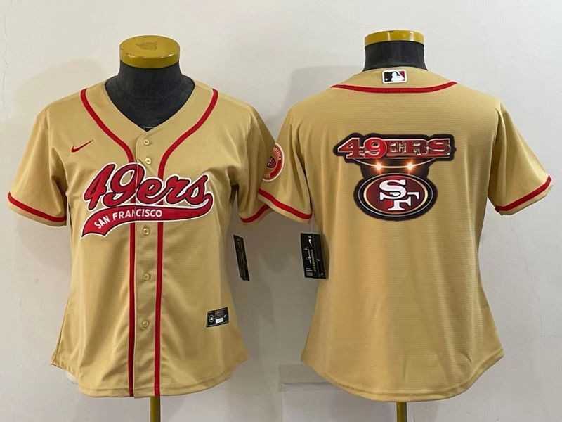 Womens San Francisco 49ers Gold Team Big Logo With Patch Cool Base Stitched Baseball Jersey->women nfl jersey->Women Jersey